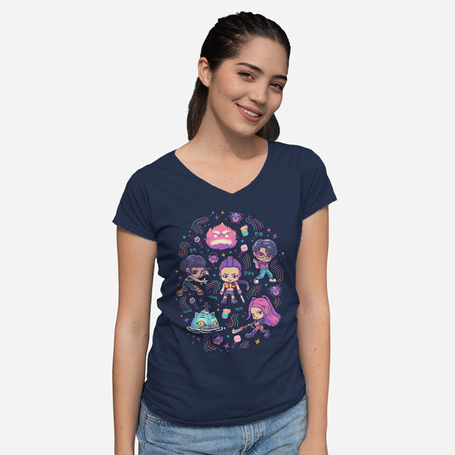 Happy Honmoon-Womens-V-Neck-Tee-Geekydog