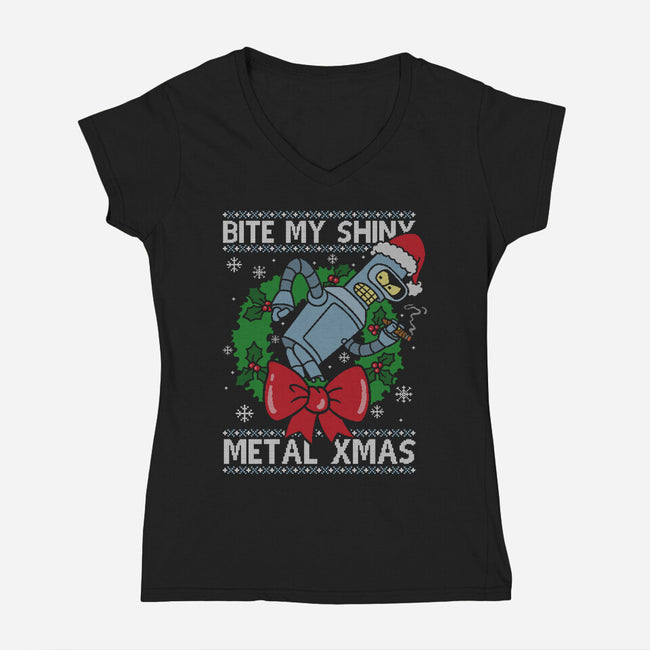 Shiny Metal Xmas-Womens-V-Neck-Tee-Barbadifuoco