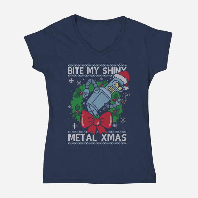 Shiny Metal Xmas-Womens-V-Neck-Tee-Barbadifuoco