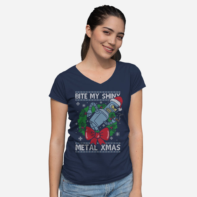 Shiny Metal Xmas-Womens-V-Neck-Tee-Barbadifuoco