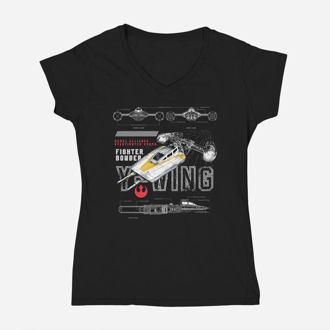Fighter Bomber-Womens-V-Neck-Tee-alfbocreative