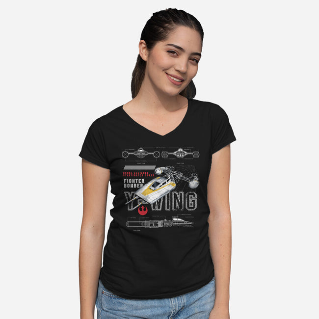 Fighter Bomber-Womens-V-Neck-Tee-alfbocreative
