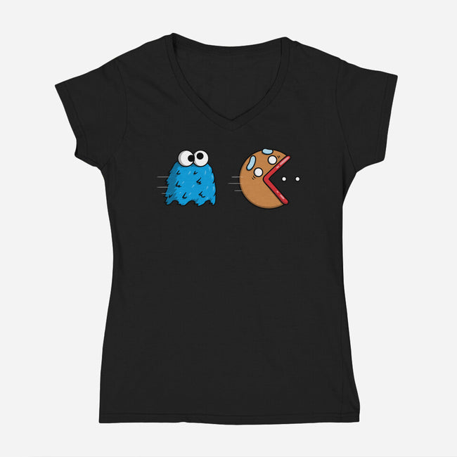 Cookie Man-Womens-V-Neck-Tee-Raffiti