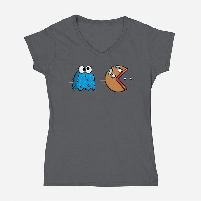 Cookie Man-Womens-V-Neck-Tee-Raffiti