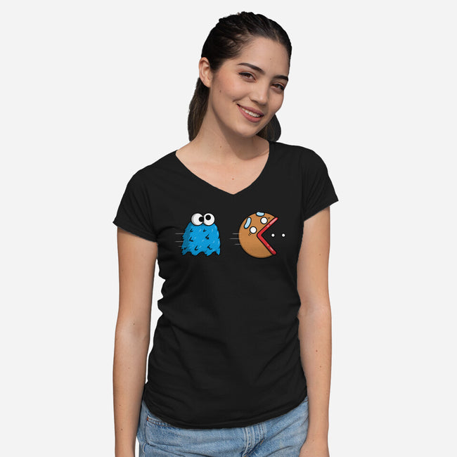 Cookie Man-Womens-V-Neck-Tee-Raffiti