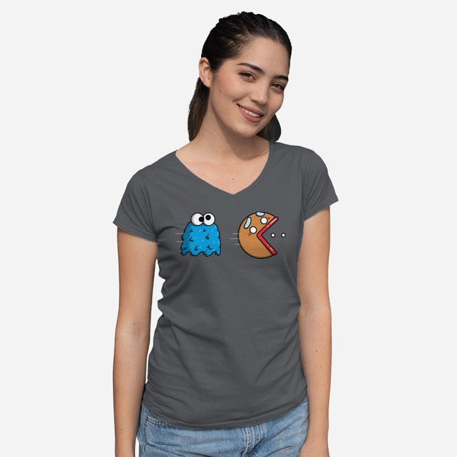Cookie Man-Womens-V-Neck-Tee-Raffiti