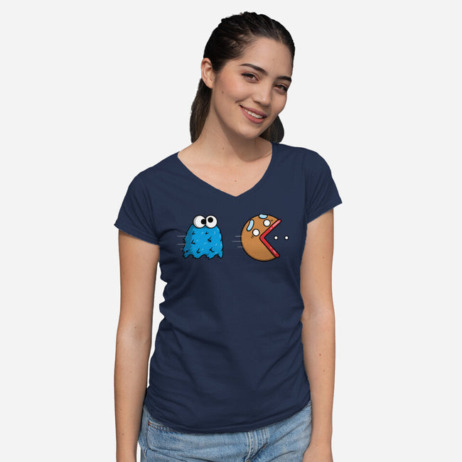 Cookie Man-Womens-V-Neck-Tee-Raffiti