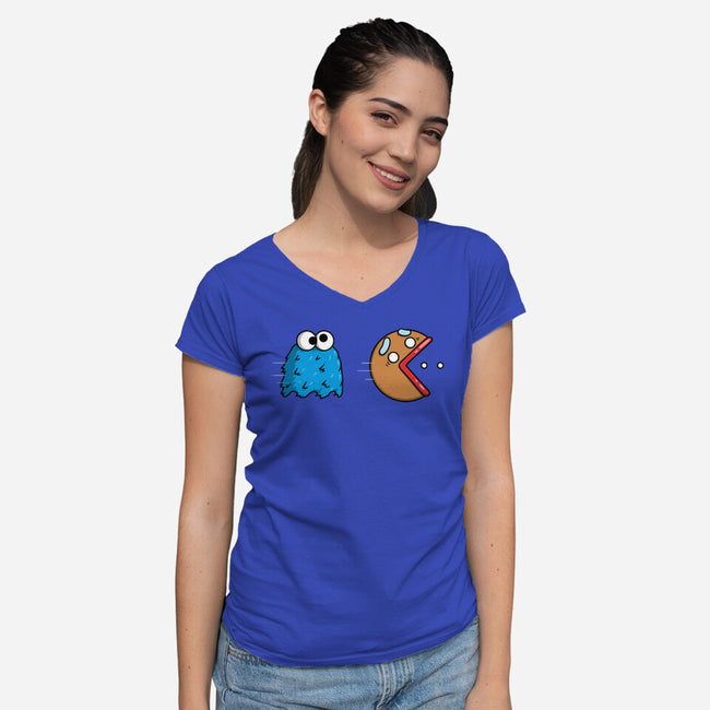 Cookie Man-Womens-V-Neck-Tee-Raffiti
