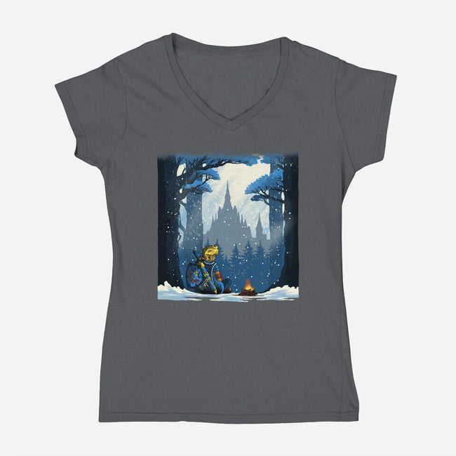 Snowy Quest-Womens-V-Neck-Tee-rmatix