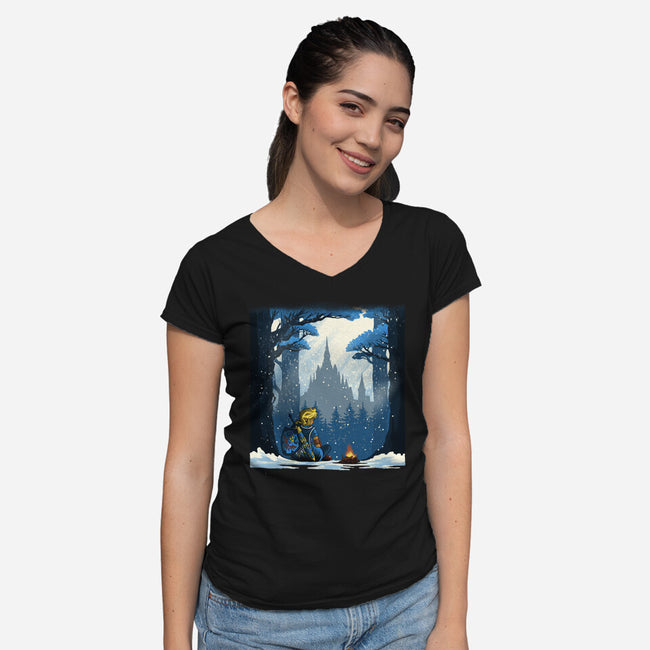 Snowy Quest-Womens-V-Neck-Tee-rmatix