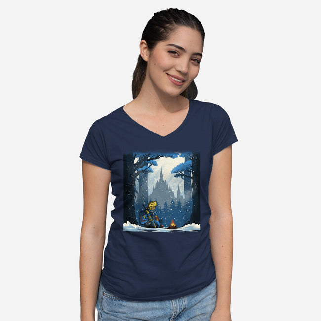 Snowy Quest-Womens-V-Neck-Tee-rmatix