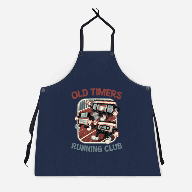 Old Timers Running Club-Unisex-Kitchen-Apron-glitchygorilla