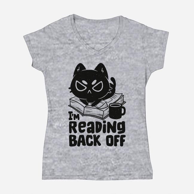 I'm Reading Back Off Cat-Womens-V-Neck-Tee-koalastudio