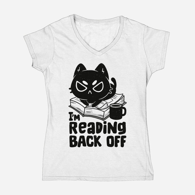 I'm Reading Back Off Cat-Womens-V-Neck-Tee-koalastudio