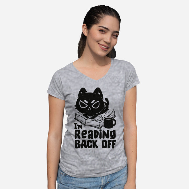 I'm Reading Back Off Cat-Womens-V-Neck-Tee-koalastudio