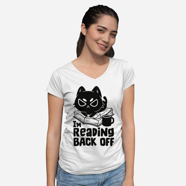 I'm Reading Back Off Cat-Womens-V-Neck-Tee-koalastudio
