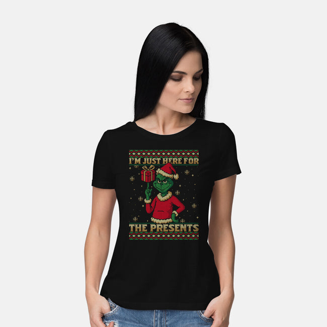 Just Here For The Presents-Womens-Basic-Tee-Popnotic