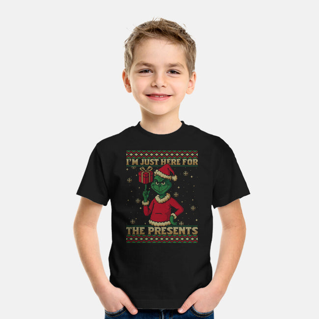Just Here For The Presents-Youth-Basic-Tee-Popnotic