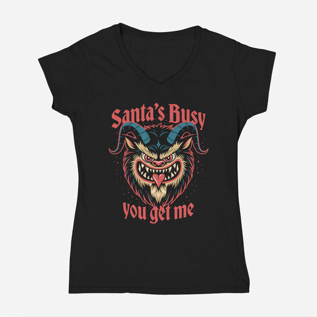 Santa's Busy-Womens-V-Neck-Tee-Popnotic