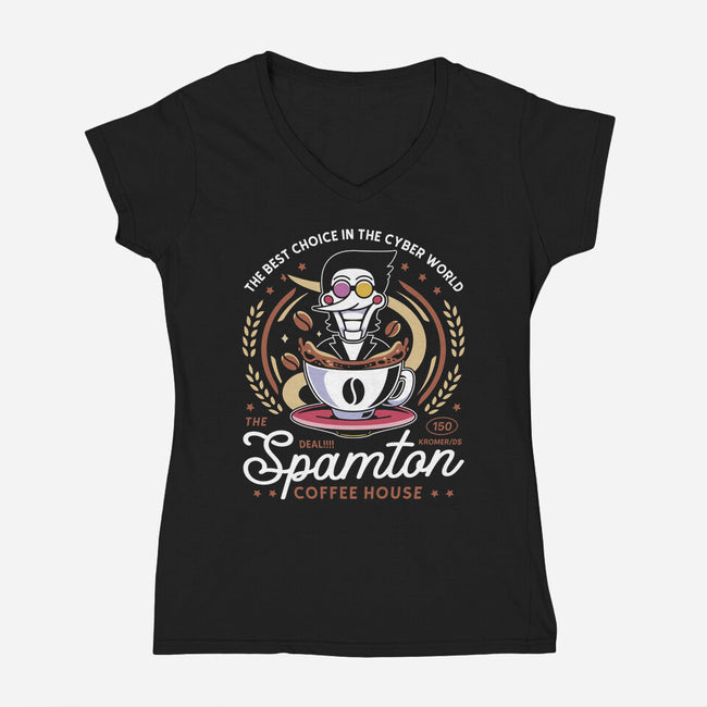 Spamton Coffee Emblem-Womens-V-Neck-Tee-LAGELANTEE