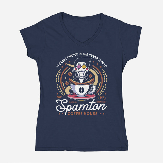 Spamton Coffee Emblem-Womens-V-Neck-Tee-LAGELANTEE