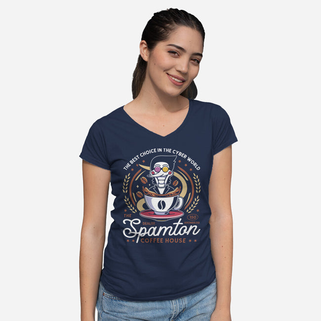 Spamton Coffee Emblem-Womens-V-Neck-Tee-LAGELANTEE