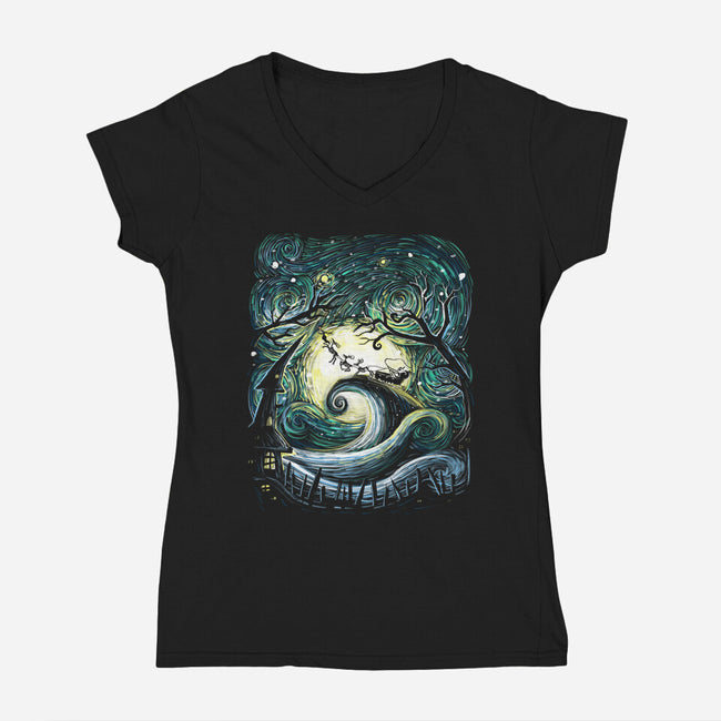 Starry Nightmare-Womens-V-Neck-Tee-zascanauta