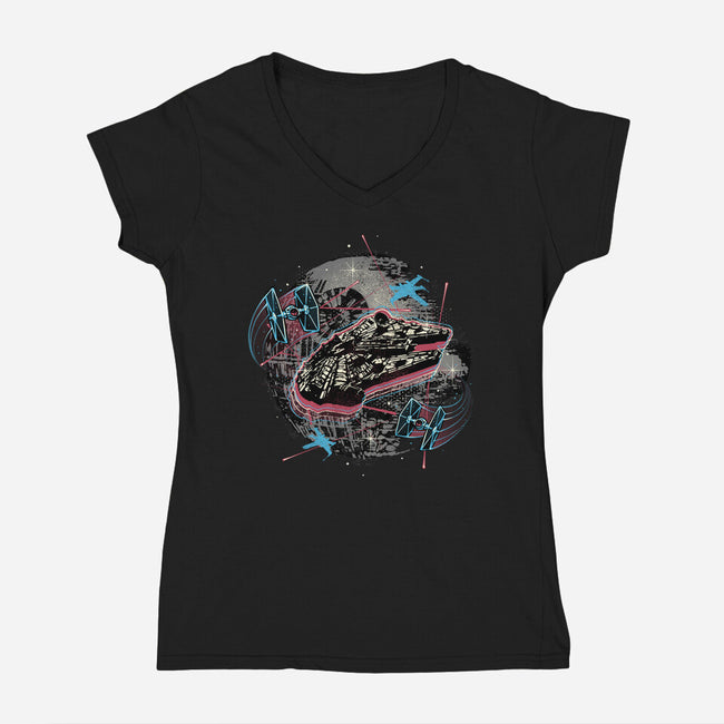The Great Galactic Battle-Womens-V-Neck-Tee-glitchygorilla