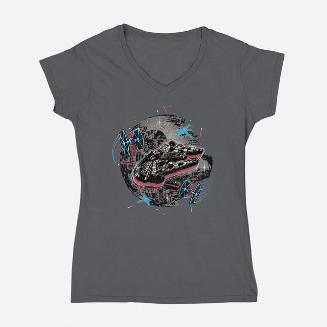 The Great Galactic Battle-Womens-V-Neck-Tee-glitchygorilla