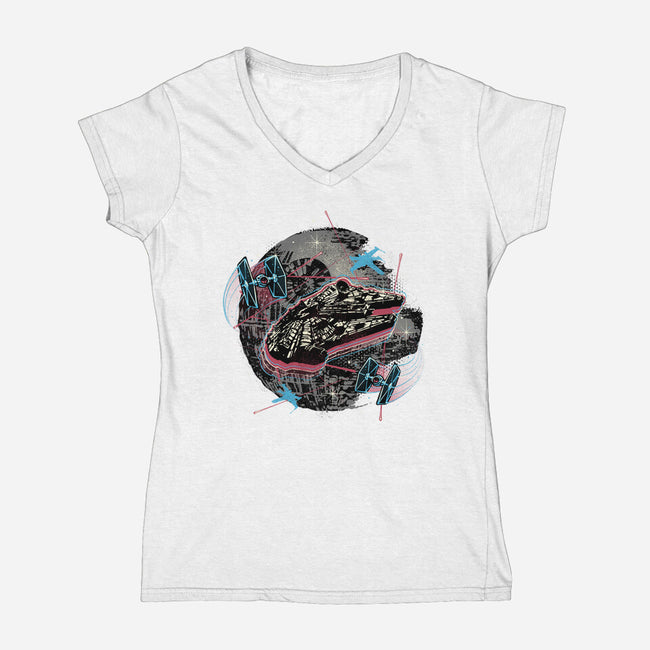 The Great Galactic Battle-Womens-V-Neck-Tee-glitchygorilla
