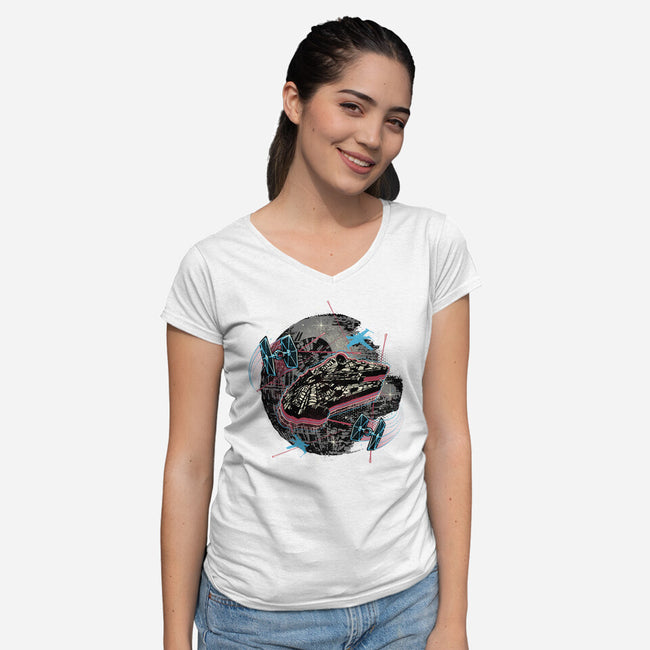 The Great Galactic Battle-Womens-V-Neck-Tee-glitchygorilla