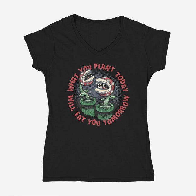 Plant Today Eat Tomorrow-Womens-V-Neck-Tee-glitchygorilla