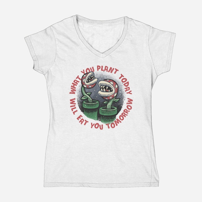 Plant Today Eat Tomorrow-Womens-V-Neck-Tee-glitchygorilla