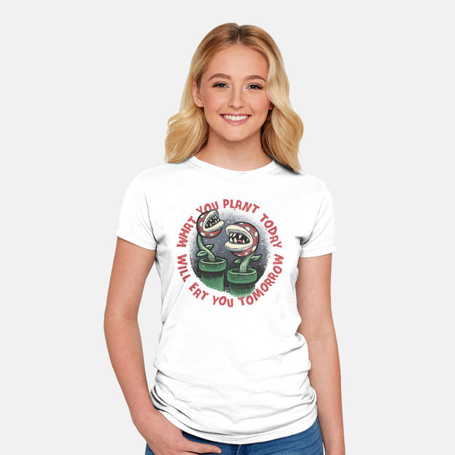 Plant Today Eat Tomorrow-Womens-Fitted-Tee-glitchygorilla