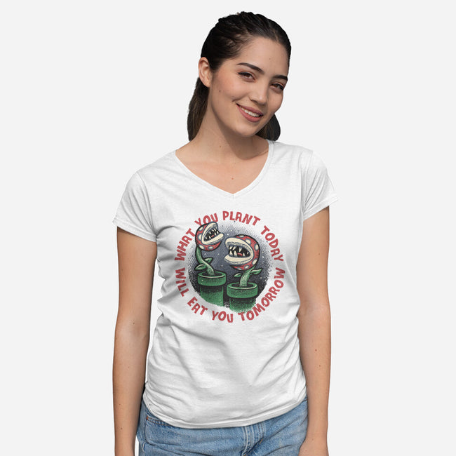 Plant Today Eat Tomorrow-Womens-V-Neck-Tee-glitchygorilla