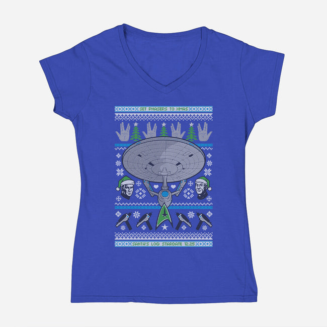 Set Phasers To Christmas-Womens-V-Neck-Tee-Arinesart