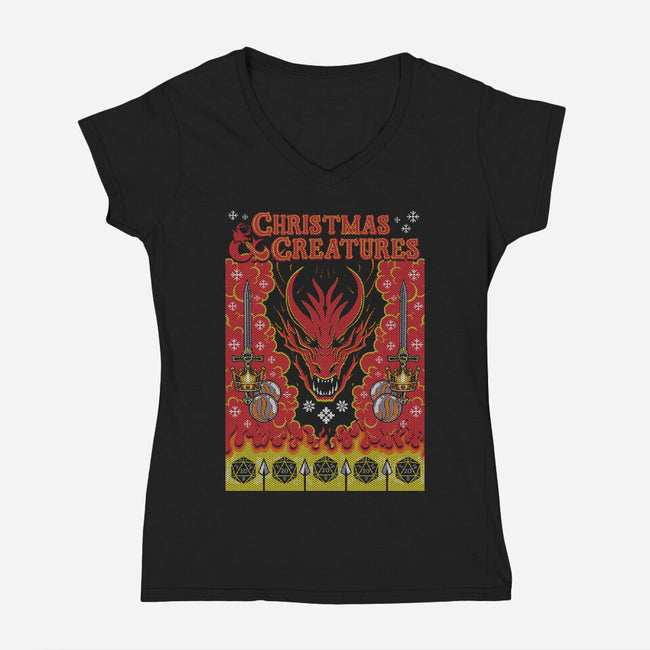 Christmas And Creatures-Womens-V-Neck-Tee-Arinesart