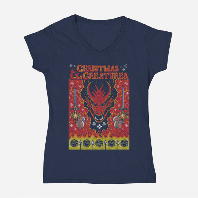 Christmas And Creatures-Womens-V-Neck-Tee-Arinesart