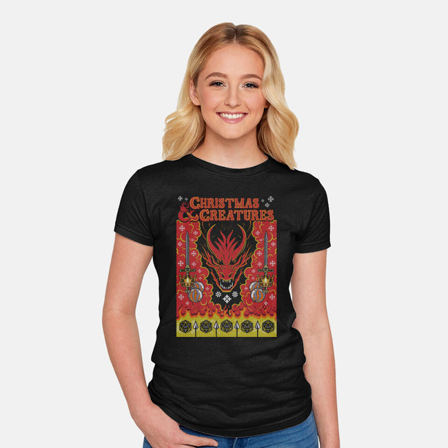 Christmas And Creatures-Womens-Fitted-Tee-Arinesart
