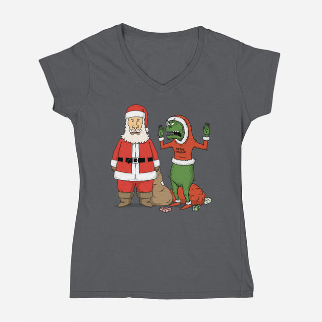 Stupid Santas-Womens-V-Neck-Tee-pigboom