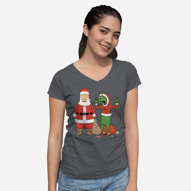 Stupid Santas-Womens-V-Neck-Tee-pigboom