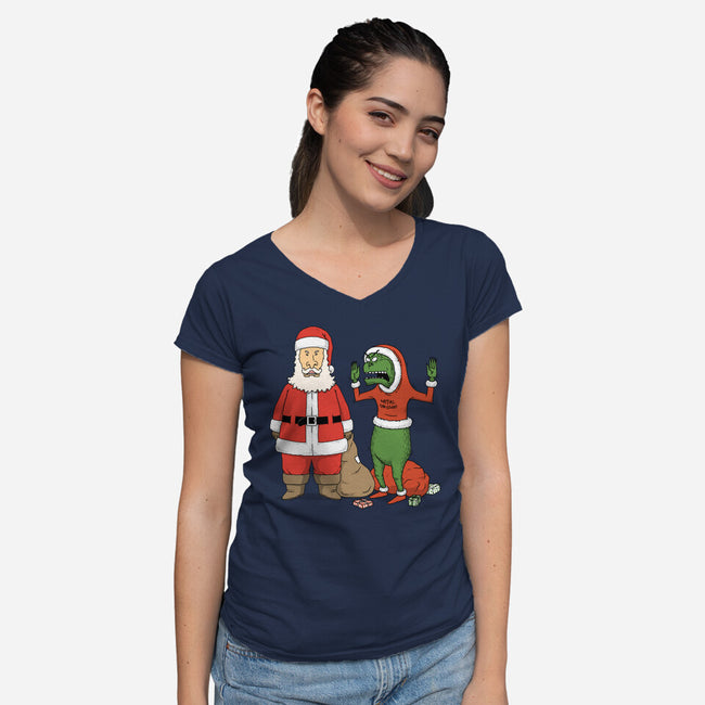 Stupid Santas-Womens-V-Neck-Tee-pigboom