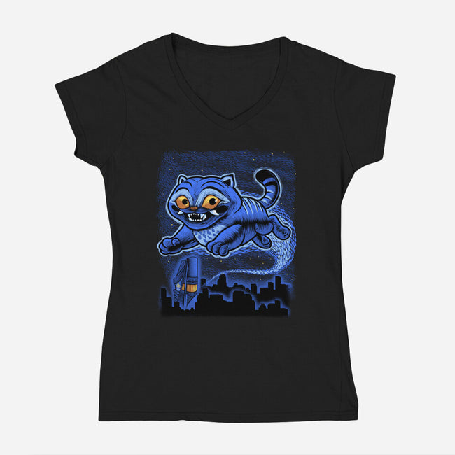 Sky Puff Tiger-Womens-V-Neck-Tee-Astrobot Invention
