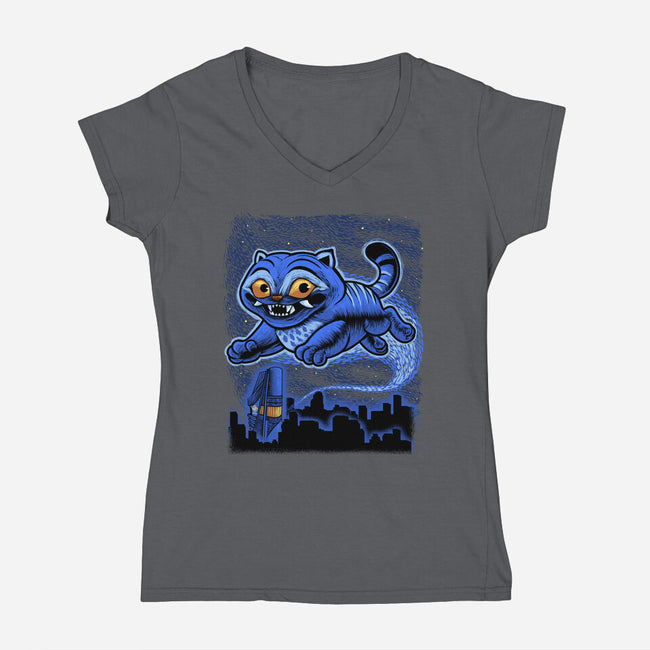 Sky Puff Tiger-Womens-V-Neck-Tee-Astrobot Invention