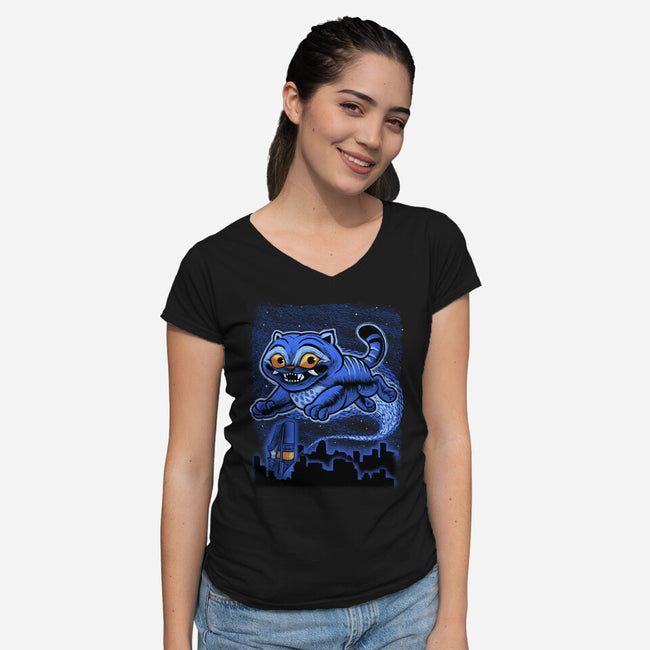 Sky Puff Tiger-Womens-V-Neck-Tee-Astrobot Invention