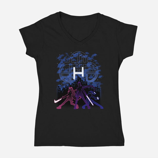 Huntrix Shadow Nebula-Womens-V-Neck-Tee-Astrobot Invention