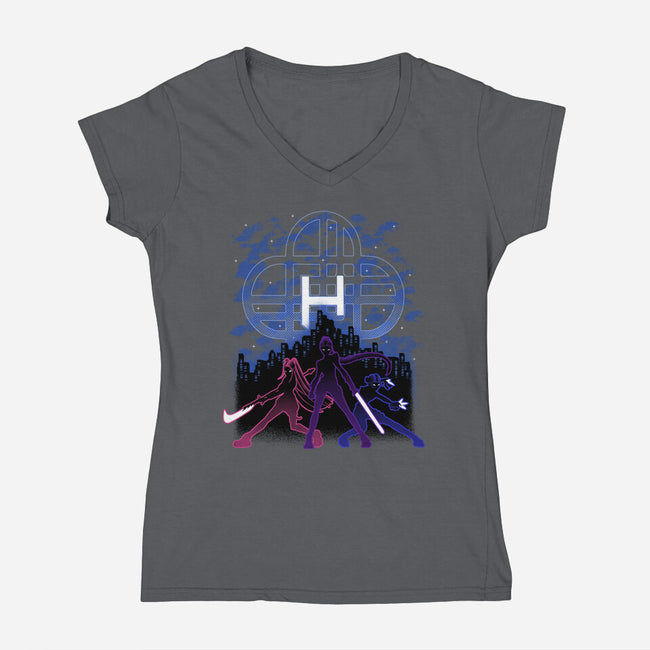 Huntrix Shadow Nebula-Womens-V-Neck-Tee-Astrobot Invention