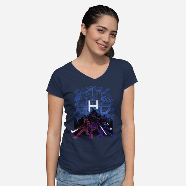 Huntrix Shadow Nebula-Womens-V-Neck-Tee-Astrobot Invention