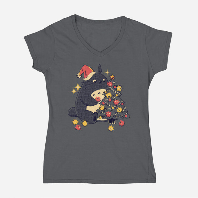 Forest Christmas Night-Womens-V-Neck-Tee-PopCultureWizard