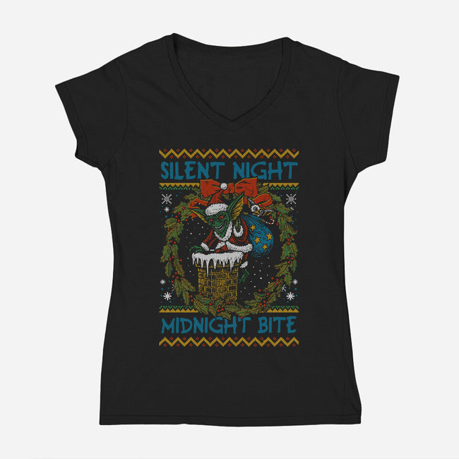 Silent Night Midnight Bite-Womens-V-Neck-Tee-Arinesart